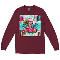 Burgundy nail tools and polish with flowers and tooled leather seamless pattern Long Sleeve Tee - BundleAndBundleShop