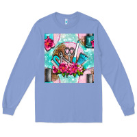 Colony Blue nail tools and polish with flowers and tooled leather seamless pattern Long Sleeve Tee - BundleAndBundleShop