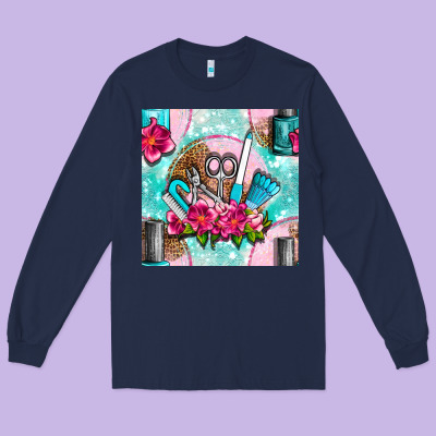Nail Tools And Polish With Flowers And Tooled Leather Seamless Pattern Long Sleeve Tee Designed By Bundleandbundleshop
