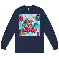 Navy nail tools and polish with flowers and tooled leather seamless pattern Long Sleeve Tee - BundleAndBundleShop