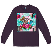 Plum nail tools and polish with flowers and tooled leather seamless pattern Long Sleeve Tee - BundleAndBundleShop