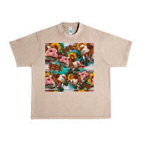 French Oak cow with aztec and sunflowers seamless pattern Urban Heavy Tee - FaDigitalArtStudio