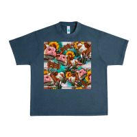 Midnight Navy cow with aztec and sunflowers seamless pattern Urban Heavy Tee - FaDigitalArtStudio