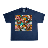 Navy cow with aztec and sunflowers seamless pattern Urban Heavy Tee - FaDigitalArtStudio
