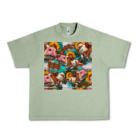 Oil Green cow with aztec and sunflowers seamless pattern Urban Heavy Tee - FaDigitalArtStudio