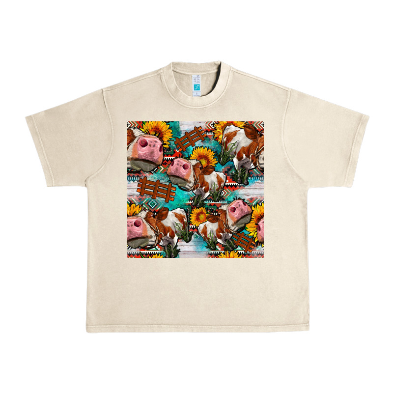 Cow With Aztec And Sunflowers Seamless Pattern Urban Heavy Tee by FaDigitalArtStudio | Teevron