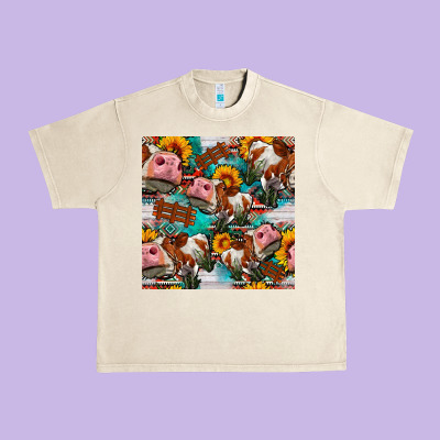 Cow With Aztec And Sunflowers Seamless Pattern Urban Heavy Tee Designed By Fadigitalartstudio