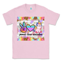 Bubblegum Pink peace loeve unicorns Classic Tee - CowGirlArtShop