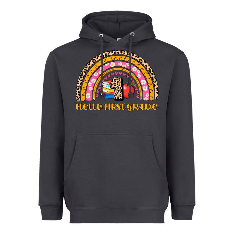 Back To School Rainbow Hello First Grade Heavyweight Hoodie by AdoDesignShop | Teevron