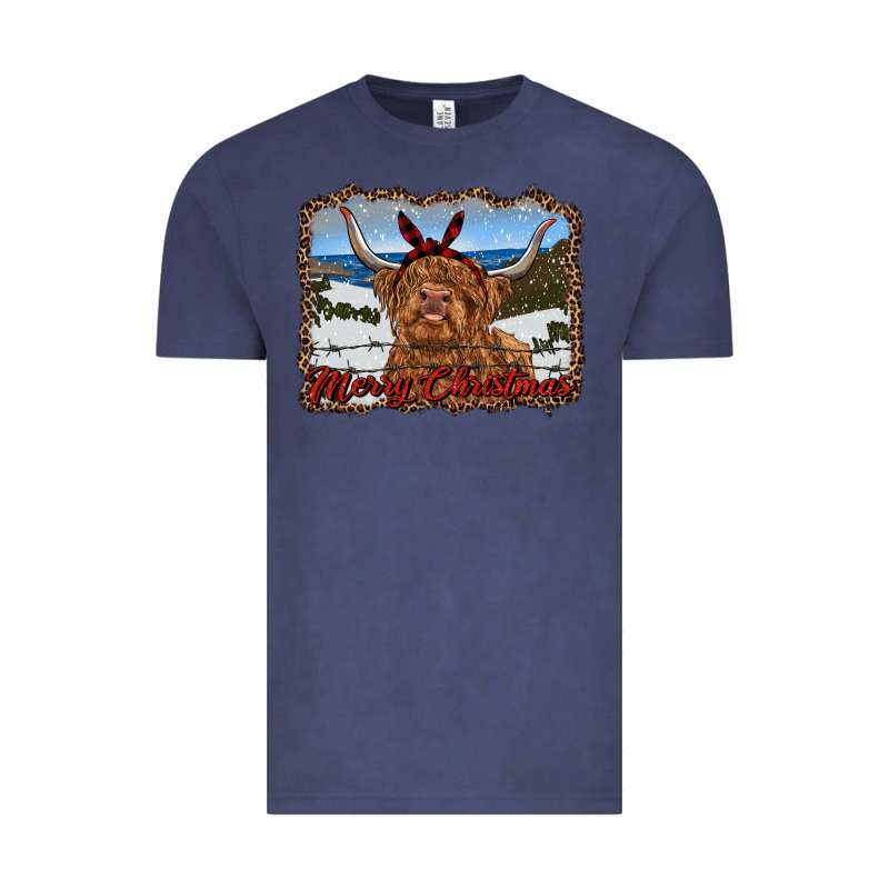 Merry Christmas Highland Cow With Farm Vintage Tee by RanaPortraitStore | Teevron