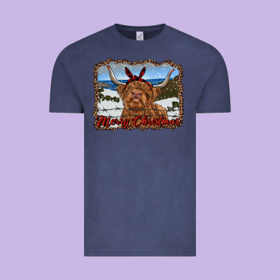 Merry Christmas Highland Cow With Farm Vintage Tee Designed By Ranaportraitstore