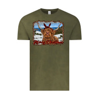 Vintage Olive merry christmas highland cow with farm Vintage Tee - RanaPortraitStore