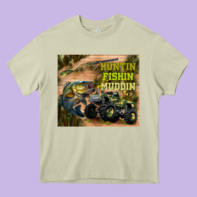 Huntin Fishin Muddin Heavy Core Tee Designed By Tumblerdesignbyshophia