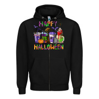 Black happy halloween coffee cups Zipper Hoodie - AdoDesignShop