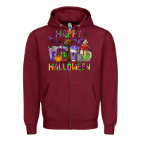 Burgundy happy halloween coffee cups Zipper Hoodie - AdoDesignShop