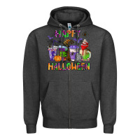 Charcoal Heather happy halloween coffee cups Zipper Hoodie - AdoDesignShop