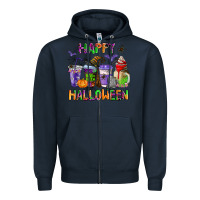 Navy happy halloween coffee cups Zipper Hoodie - AdoDesignShop