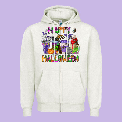 Happy Halloween Coffee Cups Zipper Hoodie Designed By Adodesignshop