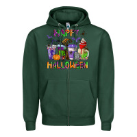 Sports Green happy halloween coffee cups Zipper Hoodie - AdoDesignShop