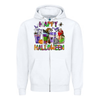 White happy halloween coffee cups Zipper Hoodie - AdoDesignShop