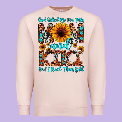 God Gifted Me Two Titles Mom And Kiki And I Rock T Premium Sweatshirt Designed By Jahusdesignshop