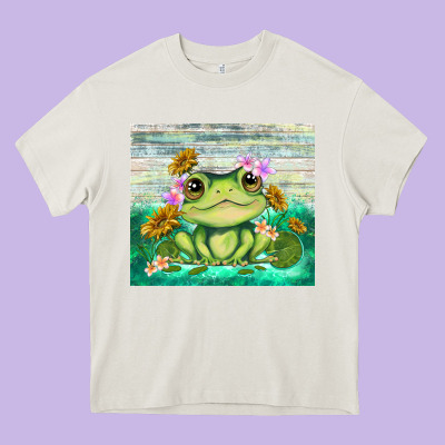 Frog With Sunflower Heavy Core Tee Designed By Tumblerdesignbyshophia