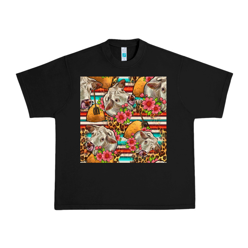 Western Cow With Hay And Flowers Seamless Pattern Urban Heavy Tee by FaDigitalArtStudio | Teevron