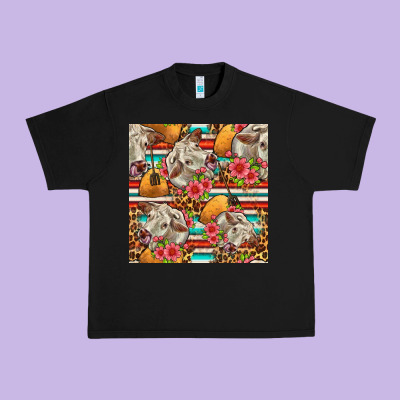 Western Cow With Hay And Flowers Seamless Pattern Urban Heavy Tee Designed By Fadigitalartstudio