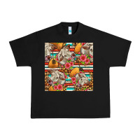 Black western cow with hay and flowers seamless pattern Urban Heavy Tee - FaDigitalArtStudio