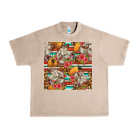 French Oak western cow with hay and flowers seamless pattern Urban Heavy Tee - FaDigitalArtStudio