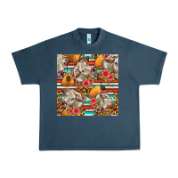 Midnight Navy western cow with hay and flowers seamless pattern Urban Heavy Tee - FaDigitalArtStudio