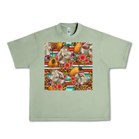 Oil Green western cow with hay and flowers seamless pattern Urban Heavy Tee - FaDigitalArtStudio