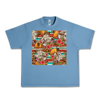 Pebble Blue western cow with hay and flowers seamless pattern Urban Heavy Tee - FaDigitalArtStudio