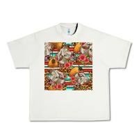 Pistachio western cow with hay and flowers seamless pattern Urban Heavy Tee - FaDigitalArtStudio