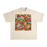 Sandshell western cow with hay and flowers seamless pattern Urban Heavy Tee - FaDigitalArtStudio