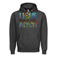 Charcoal Heather ı love someone with autism Zipper Hoodie - AdoDesignShop