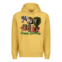 Antique Gold happy holidays mustang horse Premium Hoodie - LillyAllenDesigns