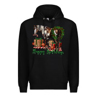 Black happy holidays mustang horse Premium Hoodie - LillyAllenDesigns