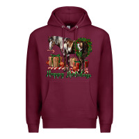 Burgundy happy holidays mustang horse Premium Hoodie - LillyAllenDesigns