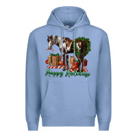 Colony Blue happy holidays mustang horse Premium Hoodie - LillyAllenDesigns
