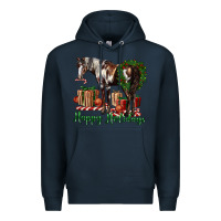 Navy happy holidays mustang horse Premium Hoodie - LillyAllenDesigns