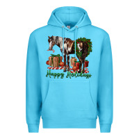 Ocean Blue happy holidays mustang horse Premium Hoodie - LillyAllenDesigns