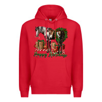 Red happy holidays mustang horse Premium Hoodie - LillyAllenDesigns