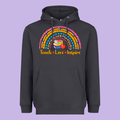 Back To School Rainbow Teach Love Inspire Heavyweight Hoodie Designed By Adodesignshop