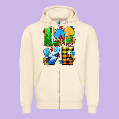 Love With Heart Sunflower Zipper Hoodie Designed By Adodesignshop