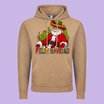 Feliz Navidad Santa With Cactus Vintage Hoodie Designed By Bundleandbundleshop