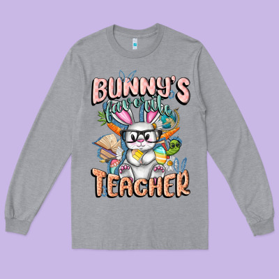 Bunny's Favorite Teacher Easter Day Long Sleeve Tee Designed By Fadigitalartstudio