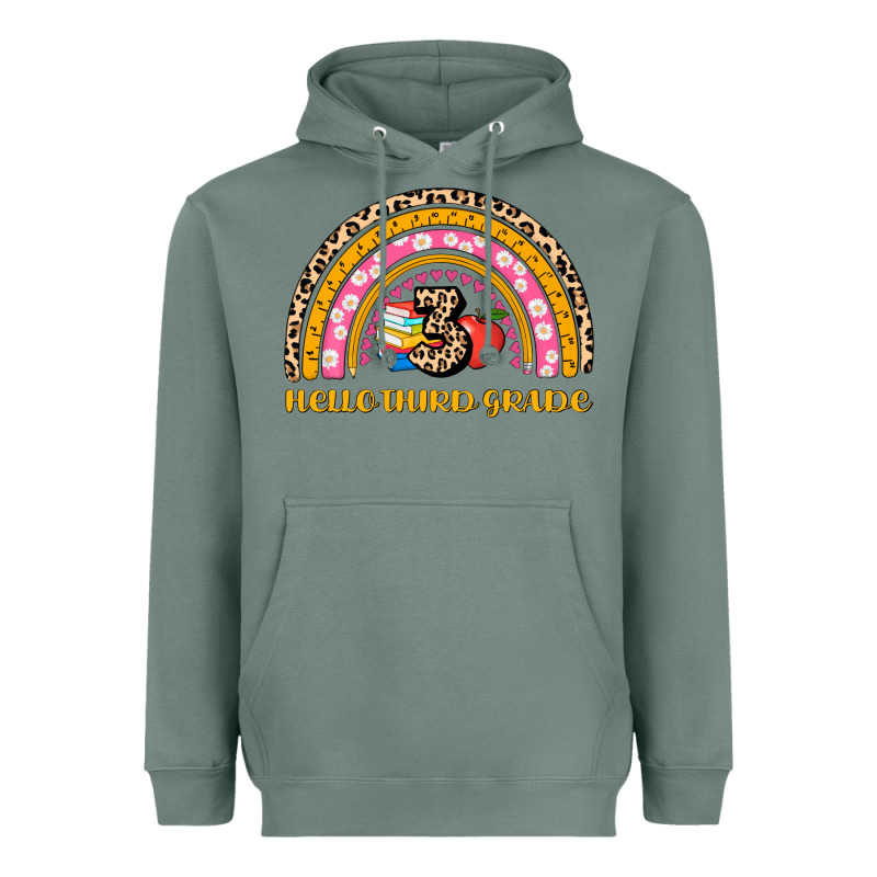 Back To School Rainbow Hello Third Grade Heavyweight Hoodie by AdoDesignShop | Teevron