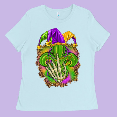 Mardi Gras With Skeleton Hand Ladies Tee Designed By Howdyjamesfarm
