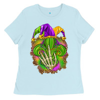 Baby Blue Mardi Gras with skeleton hand Ladies Tee - HowdyJamesFarm